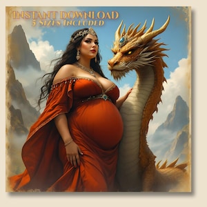 Whimsical Pregnancy: Dragon Fantasy Art | Enchanting Wall Decor | Instant Download