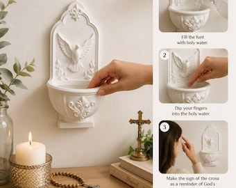 Holy Water Font Wall Decor Catholic Holy Water Holder Dove Wall Plaque Christian Home Decor Prayer Corner