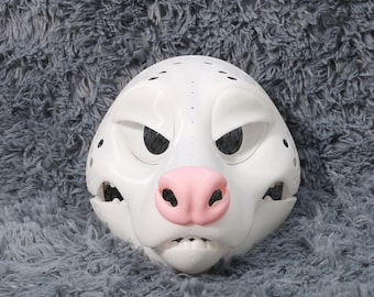 Głowa groźnego oposa, futrzana maska DIY z ruchomą szczęką, różowym nosem i rysunkowymi gryzoniami do tworzenia niestandardowych cosplayów lub kostiumów