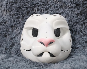 Wild Bunny Fursuit Head Base Toony Fierce Rabbit Mask with Movable Jaw Pink Nose Teeth DIY Furry Costume Head for Cosplay Custom Suit Making