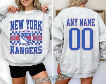 Sudadera de hockey de los New York Rangers, camiseta vintage de los Rangers, camiseta de aficionado al hockey de Nueva York, sudadera de hockey, suéter juvenil de hockey de los Rangers