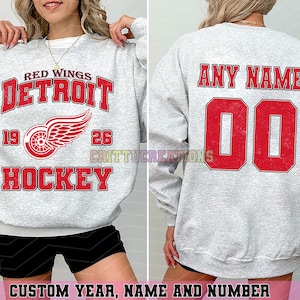 Personalized Detroit Hockey Sweatshirt, Detroit Red Wings crewneck, Detroit Hockey shirt, Custom Hockey Shirt, Hockey Number Shirt