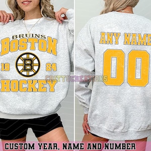 Personalized Boston Hockey Sweatshirt, Boston Bruins crewneck, Boston Hockey shirt, Custom Hockey Shirt, Hockey Number Shirt