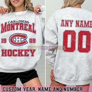 Personalized Montreal Hockey Sweatshirt, Montreal Canadiens crewneck, Montreal Hockey shirt, Custom Hockey Shirt, Hockey Number Shirt