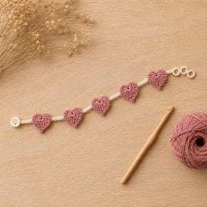 Schema PDF per braccialetto a cuore all'uncinetto / Tutorial per braccialetto dell'amicizia regolabile / Gioielli di San Valentino fai da te per principianti / Download immediato