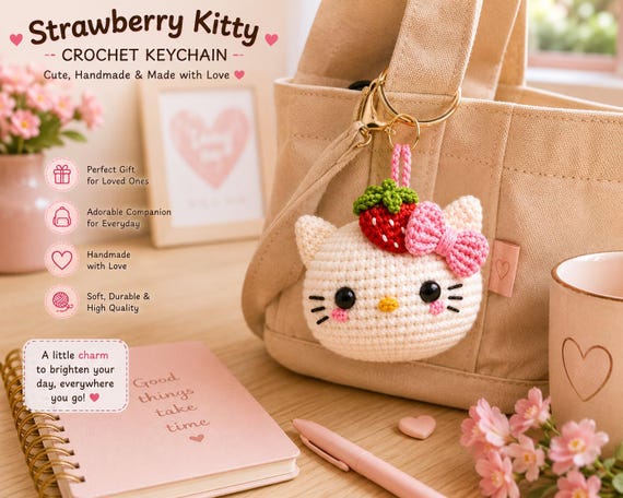 Strawberry Kitty Crochet Pattern, Mini Cat Keychain PDF - Etsy
