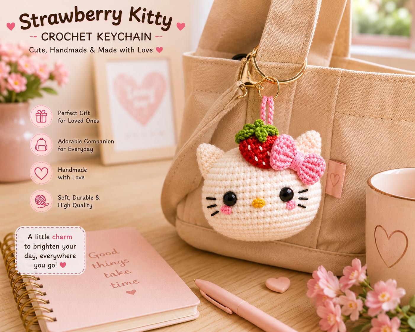 Strawberry Kitty Crochet Pattern, Mini Cat Keychain PDF - Etsy
