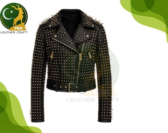 パンク風スパイクスタッズ本革モーターサイクルジャケット - ブランド