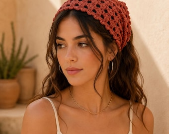 Crochet Bandana Pattern PDF | Granny Mesh Triangle Head Scarf | Boho Kerchief, Beginner Friendly, 3 Sizes | Instant Download