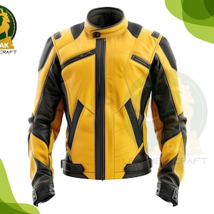 Mens Leather Jacket Yellow and Black Genuine men Leather Jacket real Cowhide biker jacket Motorcycle Jacket cosplay jacket