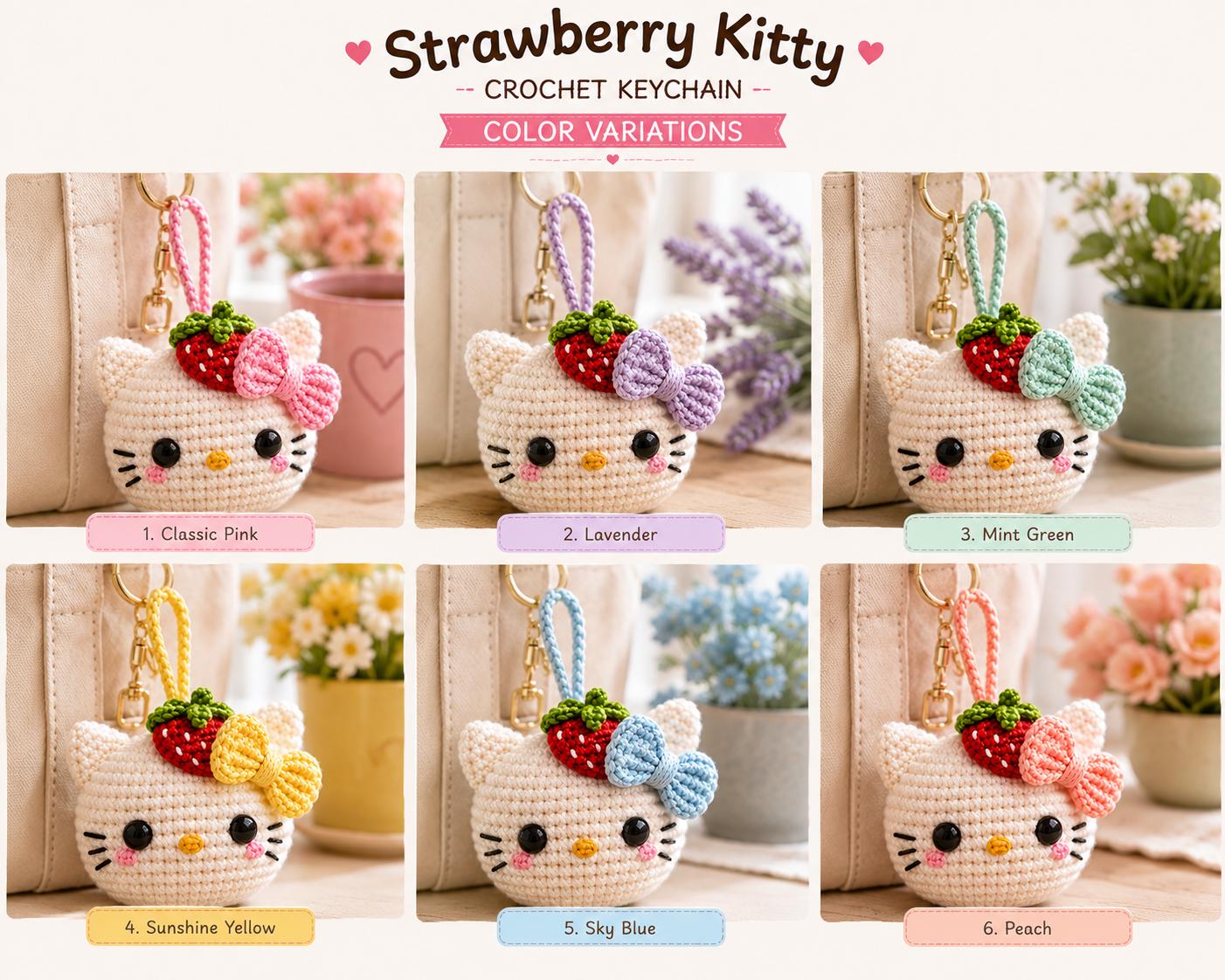 Strawberry Kitty Crochet Pattern, Mini Cat Keychain PDF - Etsy