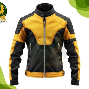 Mens Leather Jacket Yellow and Black Genuine men Leather Jacket real Cowhide biker jacket Motorcycle Jacket cosplay jacket