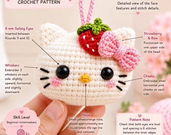 Strawberry Kitty Crochet Pattern, Mini Cat Keychain PDF - Etsy