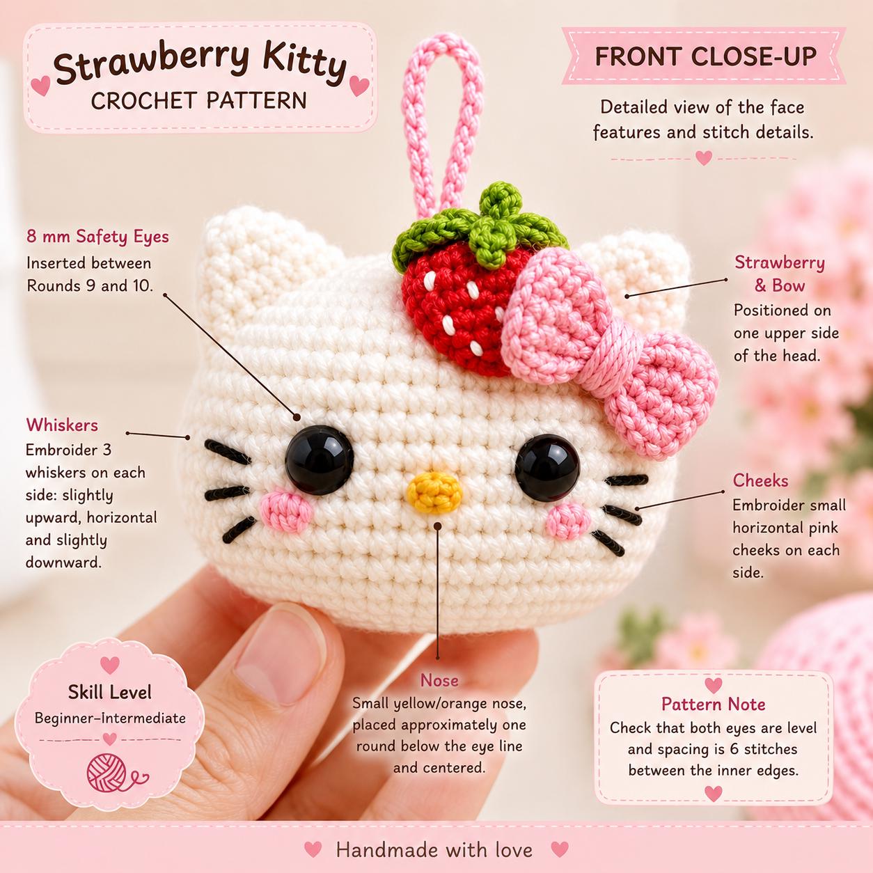 Strawberry Kitty Crochet Pattern, Mini Cat Keychain PDF - Etsy