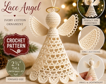 Crochet Angel Ornament Pattern PDF | Lace Christmas Angel Tree Decoration | Thread Crochet Beginner Tutorial | Instant Download