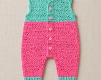 Crochet Baby Romper Pattern PDF, Newborn to 12 Months, Sleeveless Button Front Baby Overalls, Crochet Baby Clothes, Instant Download