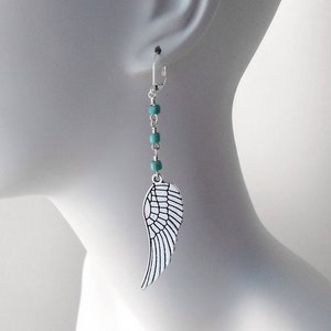 Feather Jewelry, Feather Earrings, Long Earrings, Lever-back, Popular Jewelry, Under 25 Dollars, Turquoise Blue, Well Made Jewelry, Handmade image 1