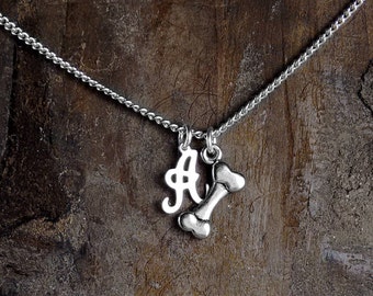 Dog Bone Initial Necklace: Personalized Pet Lover Gift
