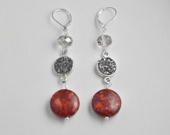 Druzy, Red Jasper, Red Jewelry, Red Earrings, Long Earrings, Animal Rescue, Under 30 Dollars, Sexy, Popular Earrings, Leverback, Nickel Free