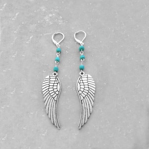 Feather Jewelry, Feather Earrings, Long Earrings, Lever-back, Popular Jewelry, Under 25 Dollars, Turquoise Blue, Well Made Jewelry, Handmade image 2