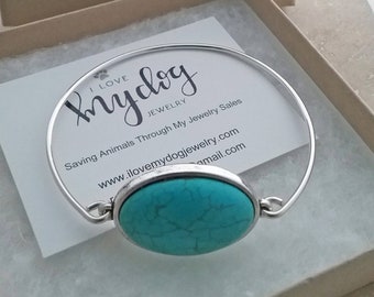 Turquoise Howlite Bangle Bracelet: Silver Plated, Custom Size