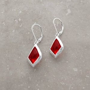 Red Bezel Earrings: Sterling Silver over Brass, Animal Rescue