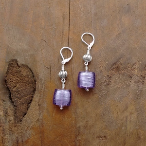 PURPLE EARRINGS, Murano Glass Earrings, Murano Jewelry, gold foil, silver lever-back, special gift, fashionable gifts, ilovemydogjewelry