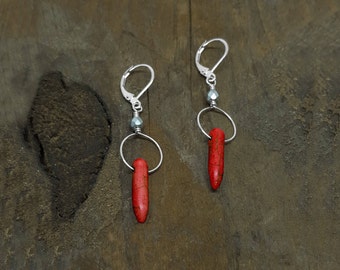 Spike Earrings, Red Jewelry, Red Earrings, Handmade Jewelry, Simple Earrings, Modern Earrings, Jewelry Gift, I Love My Dog Jewelry, Pierced