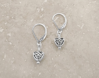 Tiny Celtic Knot Heart Earrings: Silver Filled Leverback Jewelry