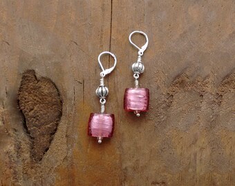 PINK EARRINGS, Pink Jewelry, Murano Glass, Nickel Free, Leverback Earrings, Charitable Gifts, Barbie, Popular Jewelry, Valentines Gifts