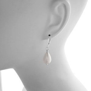 White Pearls Earrings Jewelry Sophisticated Earrings Under 25 Dollars Bridal Jewelry Leverback Earrings Hypoallergenic Jewelry image 1