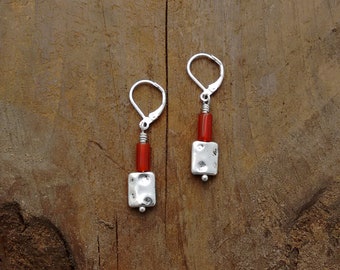 Red Agate, Lightweight Earrings, Hammered Silver, Sundance Style Jewelry, Animal Rescue, Natural Gemstones, Energy, Healing, Power