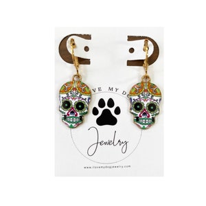 Sugar Skulls, Skull Earrings, Skull Jewelry, Day of the Dead, el Día de los Muertos, Folk Art, Skeletons, Halloween Gifts, Gothic Jewelry