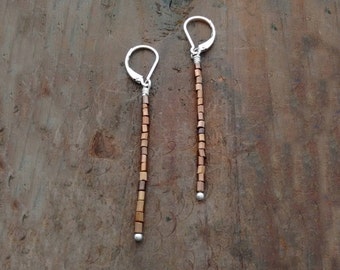 LEVERBACK EARRINGS, Bronze Earrings, Long Earrings, Under 25 Dollars, Bugle Bead Jewelry, Shop For a Cause, Popular Jewelry, Gift Wrapped