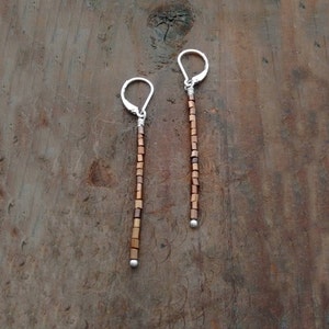 LEVERBACK EARRINGS, Bronze Earrings, Long Earrings, Under 25 Dollars, Bugle Bead Jewelry, Shop For a Cause, Popular Jewelry, Gift Wrapped image 1