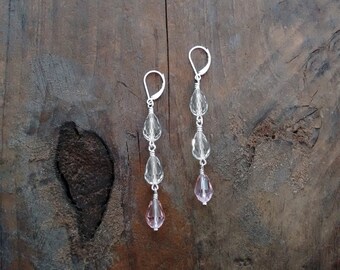 CRYSTAL EARRINGS, faceted, silver, dangle, bridesmaid, bridal, pink earrings, in style, sparkling jewelry, special gift