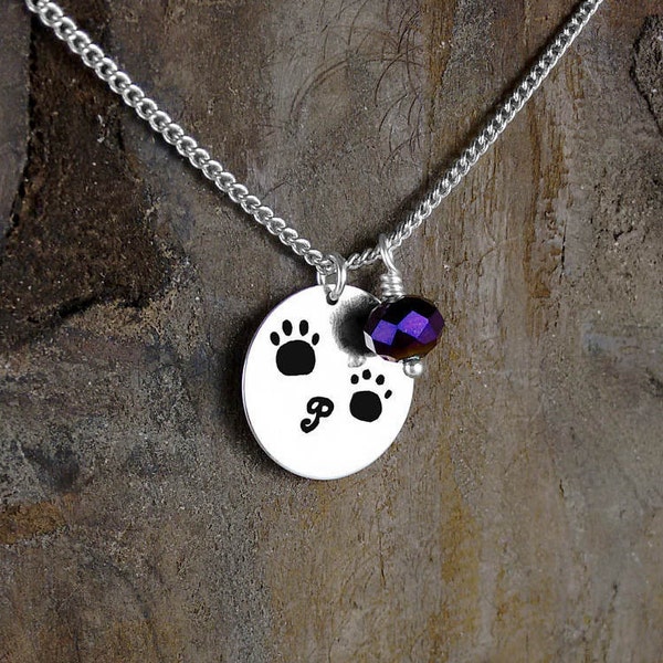 Stamped Paw Print Necklace: Animal Lover Gift, Dog Cat Mom Jewelry