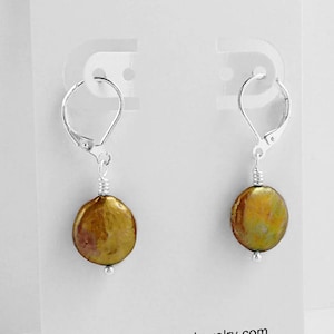Bronze Pearl Earrings, Rustic Style, Handmade Jewelry, dainty leverback earrings, dangle earrings, minimalist jewelry, Gift Wrapped