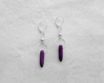 Purple Spike Earrings, Silver Dangle Earrings, Secure earrings, Trending Jewelry, Modern Earrings, Shop For A Cause, Hypoallergenic Jewelry