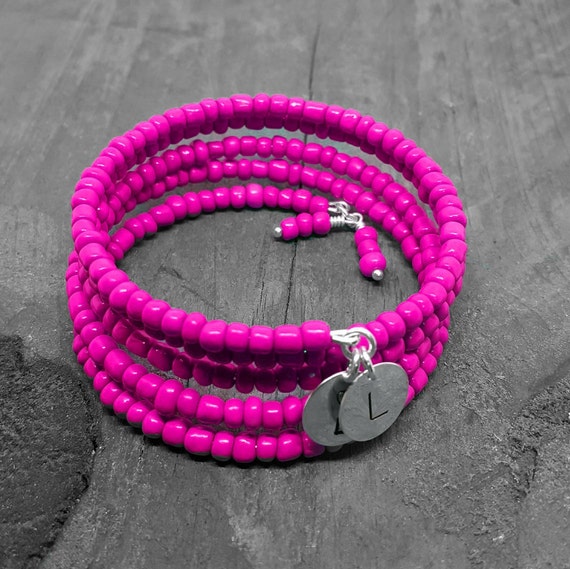 Pink Beaded Wrap Bracelet: Boho Cuff, Animal Rescue Cause