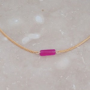 PINK NECKLACE, Stone Bar Necklace, Pink Gemstone, Pink jewelry, simple necklace, everyday gifts, bar necklace, stone jewelry, animal rescue