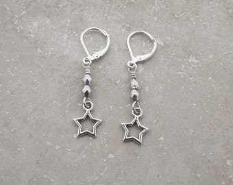 STAR EARRINGS, Silver Lever-back Earwires. Popular Jewelry. Gift For Girls. Fantasy Jewelry. Shop For A Cause. Star jewelry, Valentines Gift