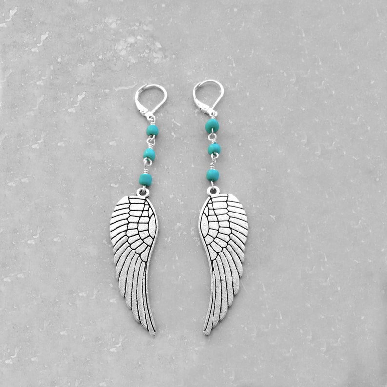 Feather Jewelry, Feather Earrings, Long Earrings, Lever-back, Popular Jewelry, Under 25 Dollars, Turquoise Blue, Well Made Jewelry, Handmade image 2