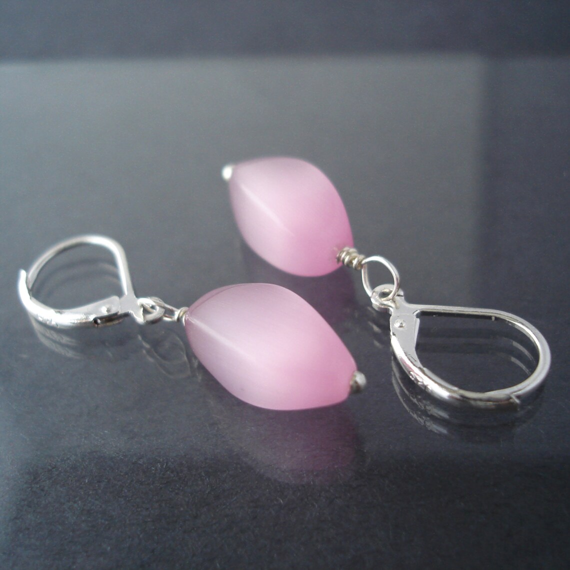 Pink Gemstone Earrings Pink Rose Cats Eye Silver Special Etsy