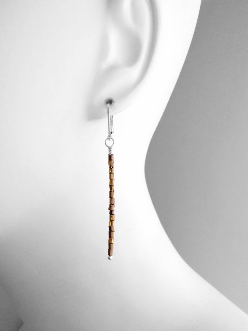 LEVERBACK EARRINGS, Bronze Earrings, Long Earrings, Under 25 Dollars, Bugle Bead Jewelry, Shop For a Cause, Popular Jewelry, Gift Wrapped image 4