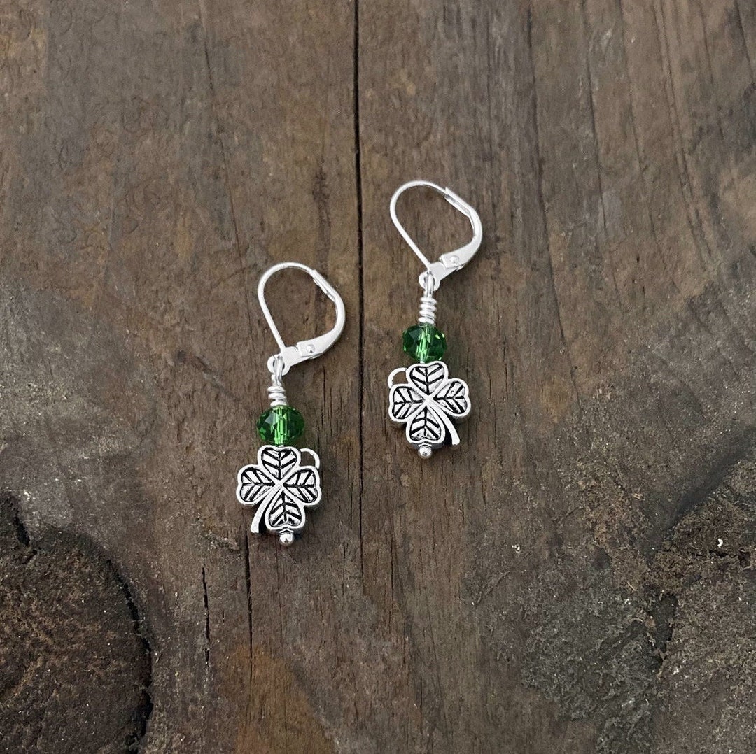 Orecchini Pendenti Triskelion Trifoglio – Gioielli Irlandesi Per San Patrizio, Argento E Smalto Verde, Con Sacchetto Regalo