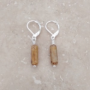 Ocher Yellow Czech Glass Stick Earrings - Silver Leverback