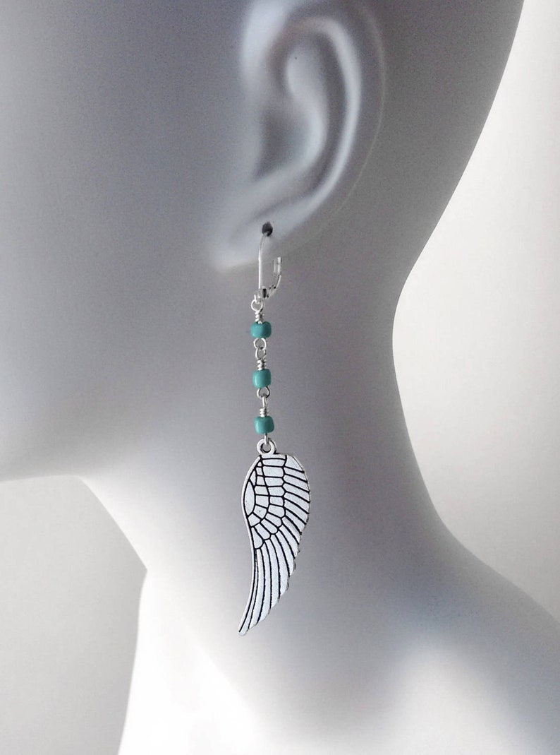 Feather Jewelry, Feather Earrings, Long Earrings, Lever-back, Popular Jewelry, Under 25 Dollars, Turquoise Blue, Well Made Jewelry, Handmade image 1