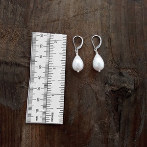 White Pearls Earrings Jewelry Sophisticated Earrings Under 25 Dollars Bridal Jewelry Leverback Earrings Hypoallergenic Jewelry image 4