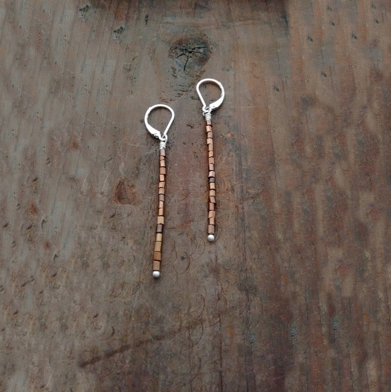 LEVERBACK EARRINGS, Bronze Earrings, Long Earrings, Under 25 Dollars, Bugle Bead Jewelry, Shop For a Cause, Popular Jewelry, Gift Wrapped image 1